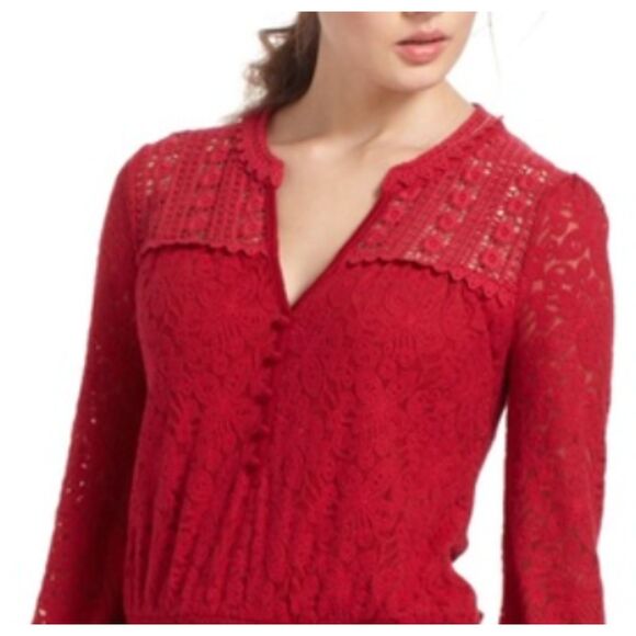 ~ Anthropologie Sm Leifnotes Field Day Dress Red Lace Stretch Mini Small Ruby ~ - Picture 11 of 12